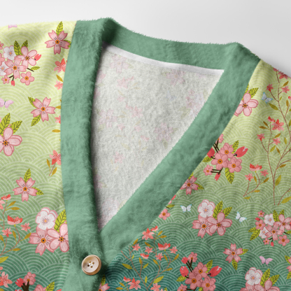 Tokyo-Tiger Sakura Blossom Waves Ugly Cardigan Sweater