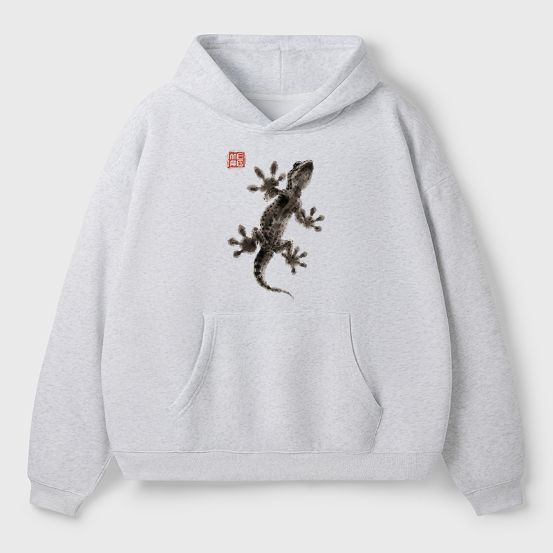 Tokyo-Tiger Minimal Asian Ink Brush Gecko Vibe Adult Fleece Hoodie