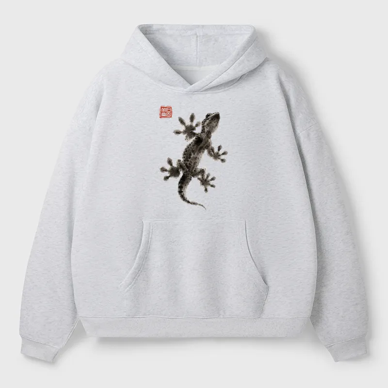 Tokyo-Tiger Minimal Asian Ink Brush Gecko Vibe Adult Fleece Hoodie