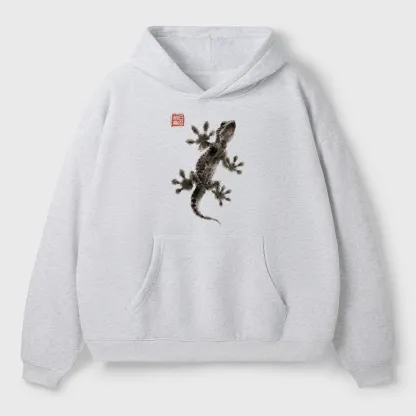 Tokyo-Tiger Minimal Asian Ink Brush Gecko Vibe Adult Fleece Hoodie
