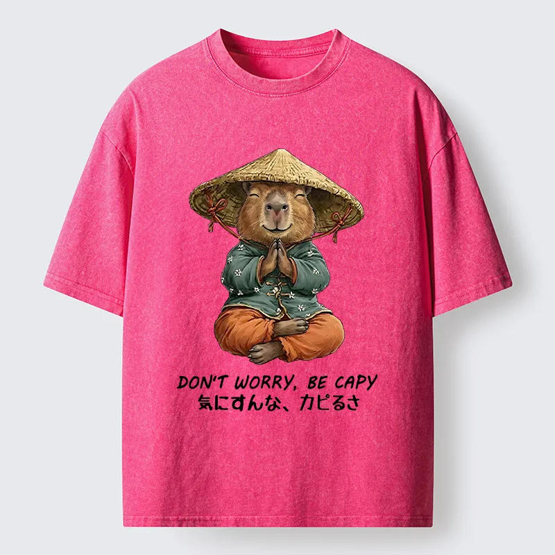 Tokyo-Tiger Zen Capybara Funny Meme Washed T-Shirt