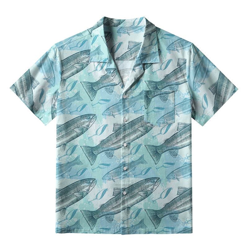 Tokyo-Tiger Swimming Fish And Fishhook Aloha Hawaiian Shirt