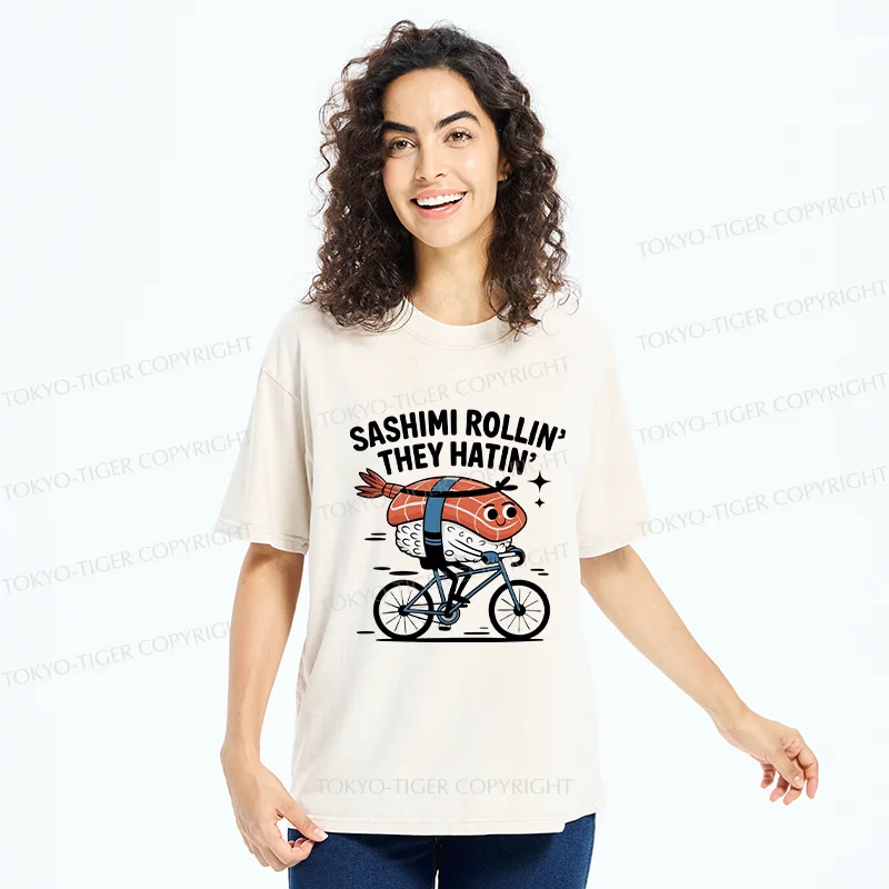Tokyo-Tiger Sushi On A Bike Washed T-Shirt