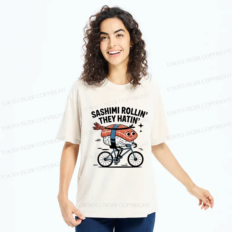 Tokyo-Tiger Sushi On A Bike Washed T-Shirt
