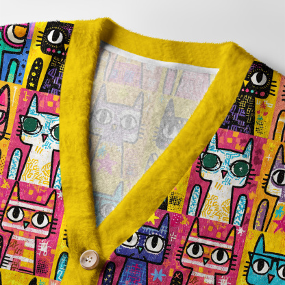Tokyo-Tiger Pop Art Purrfection Ugly Cardigan Sweater
