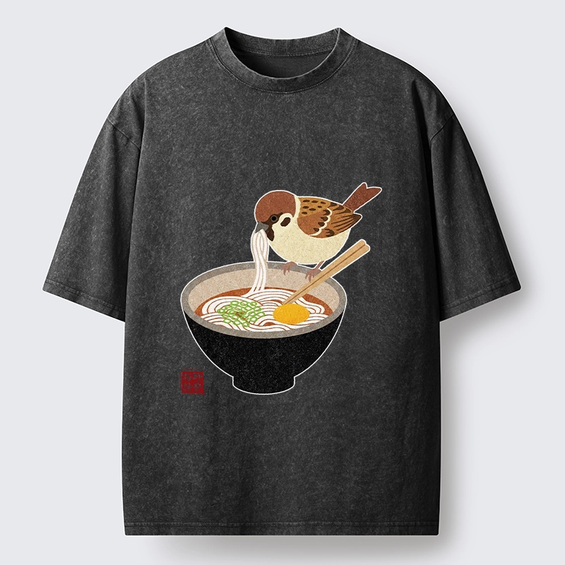 Tokyo‑Tiger Funny Bird Ramen Meme Washed T‑Shirt