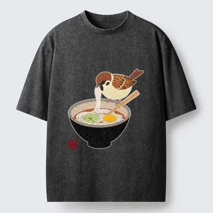 Tokyo‑Tiger Funny Bird Ramen Meme Washed T‑Shirt