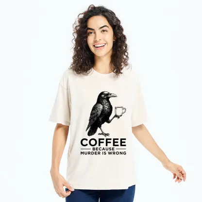 Tokyo-Tiger Raven Holding Coffee Life Mood Washed T-Shirt