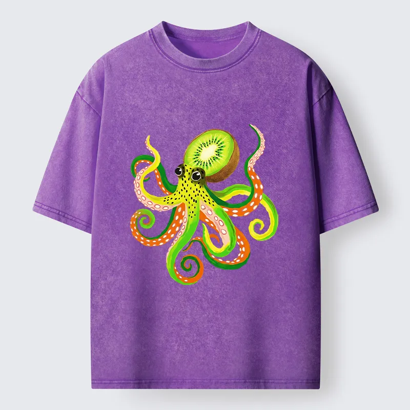 Tokyo-Tiger Kiwi Octopus Washed T-Shirt