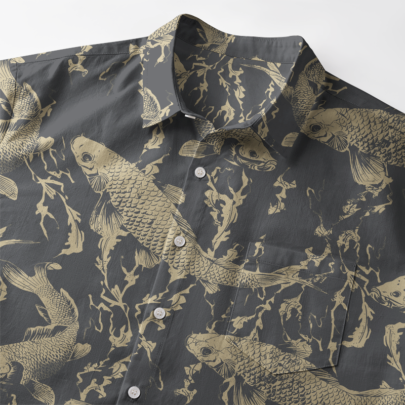 Tokyo-Tiger Vintage Japanese Koi Button-up Shirt
