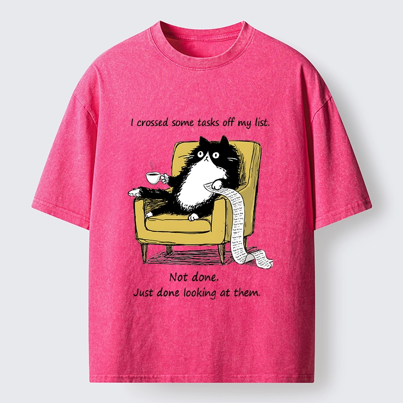 Tokyo-Tiger Lazy Cat Task List Meme Washed T-Shirt