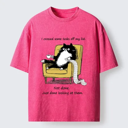 Tokyo-Tiger Lazy Cat Task List Meme Washed T-Shirt