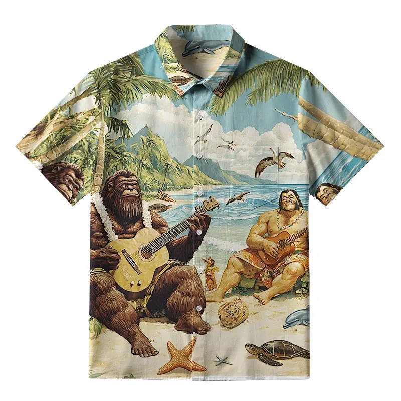 Tokyo-Tiger Funny Bigfoot Playing Guitar Button-up Shirt