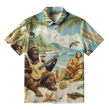 Tokyo-Tiger Funny Bigfoot Playing Guitar Button-up Shirt