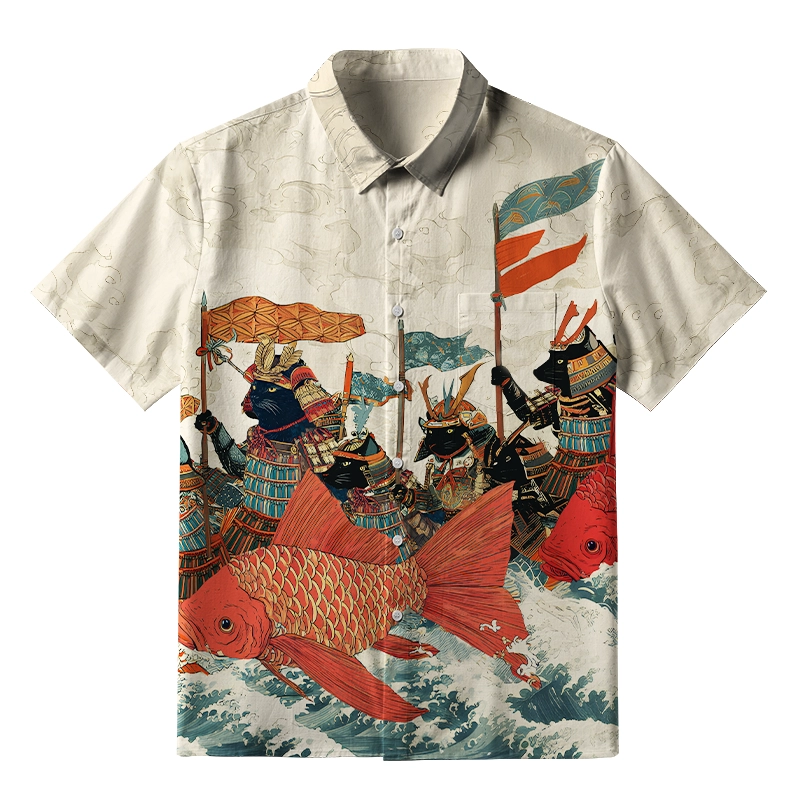 Tokyo-Tiger Marching Rat Samurai Button-up Shirt