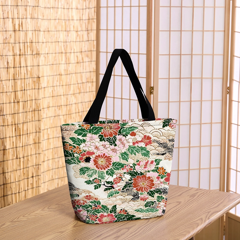 Tokyo-Tiger Floral Splendor Zipper Tote Bag