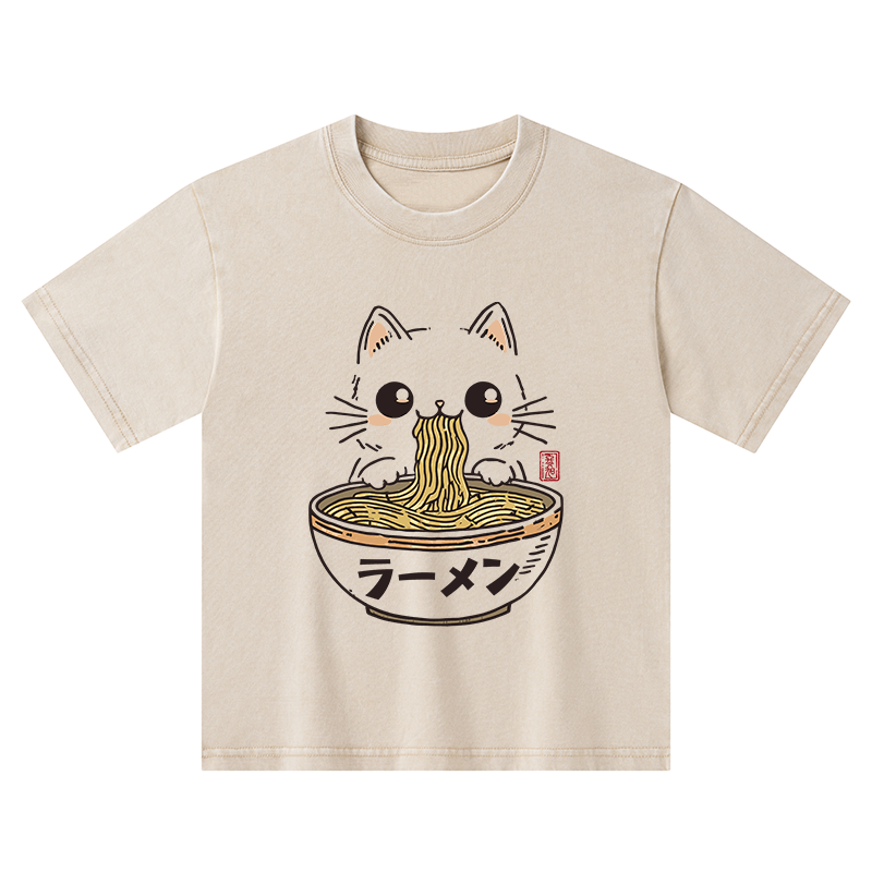 Tokyo-Tiger Purramen Time Kids Washed T-Shirt