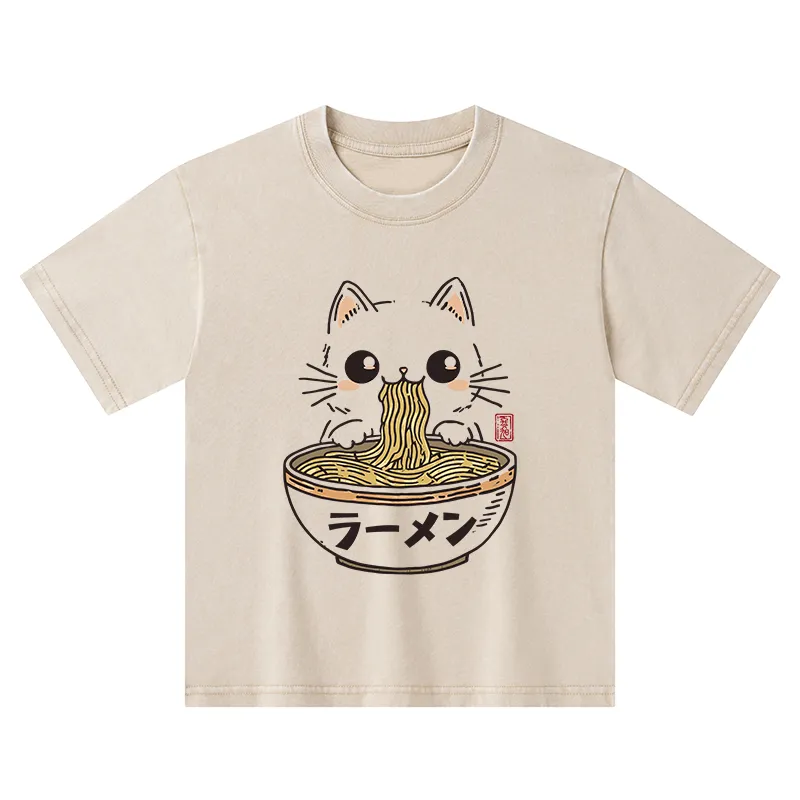 Tokyo-Tiger Purramen Time Kids Washed T-Shirt