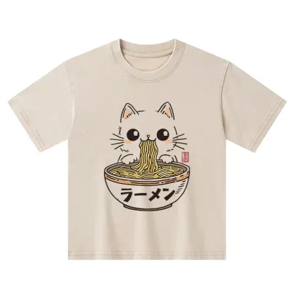 Tokyo-Tiger Purramen Time Kids Washed T-Shirt