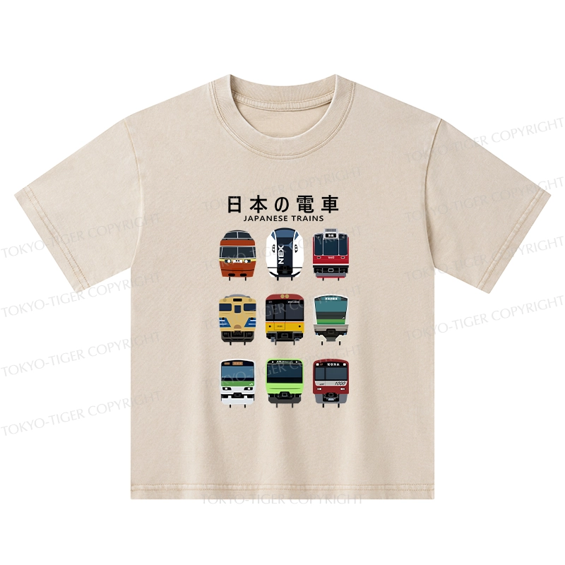 Tokyo-Tiger Japanese Train Collection Kids Washed T-Shirt