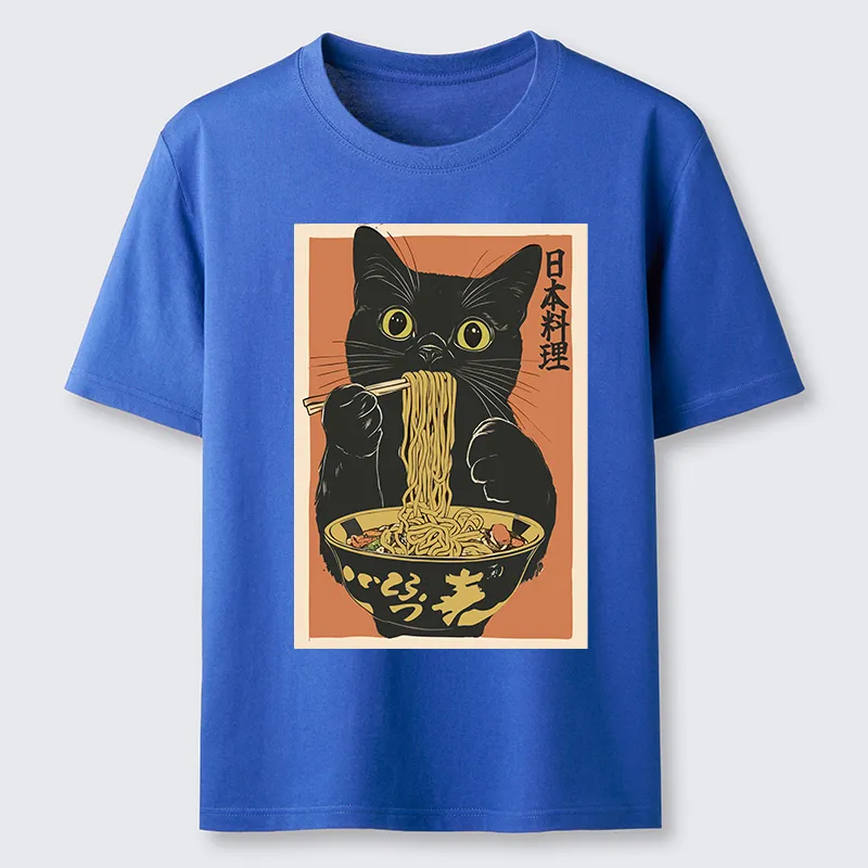 Tokyo-Tiger Black Cat Eats Japan Ramen Classic T-Shirt