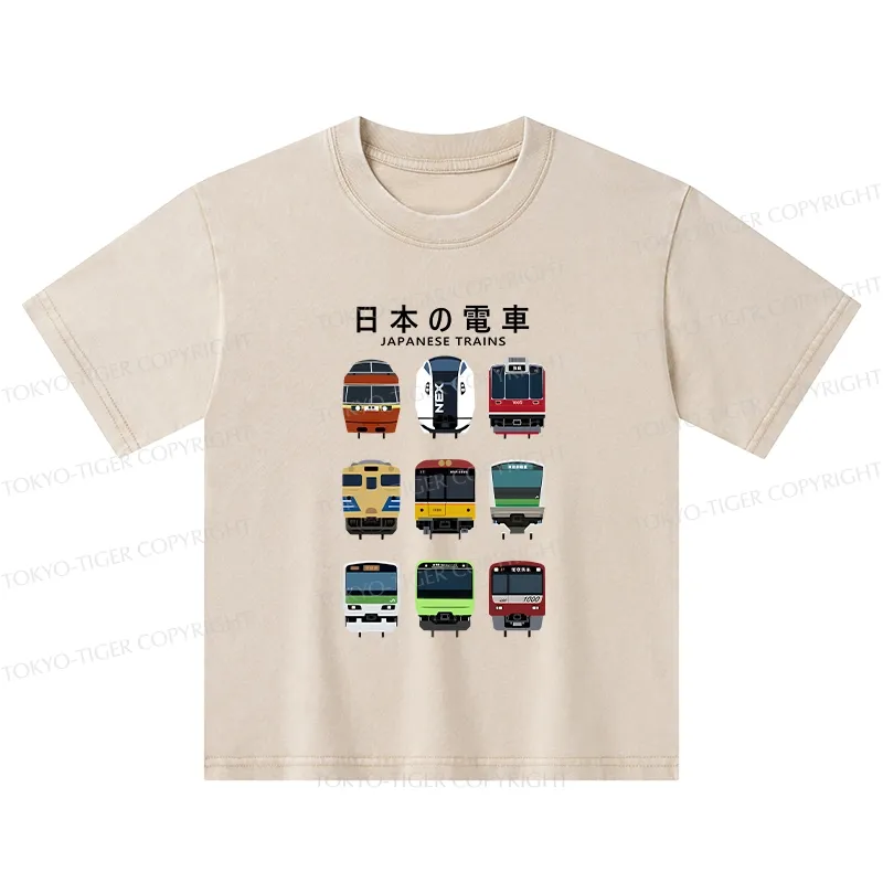 Tokyo-Tiger Japanese Train Collection Kids Washed T-Shirt