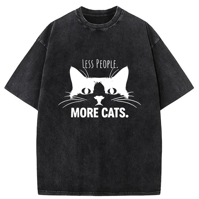 Tokyo-Tiger Less People More Cats Funny Washed T-Shirt