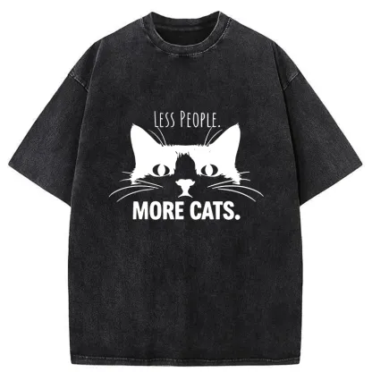 Tokyo-Tiger Less People More Cats Funny Washed T-Shirt