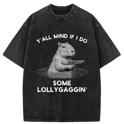 Tokyo-Tiger Capybara That Wants To Be Lazy Washed T-Shirt