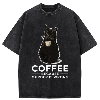 Tokyo-Tiger Can't Commit Murder So I'll Drink Coffee Washed T-Shirt
