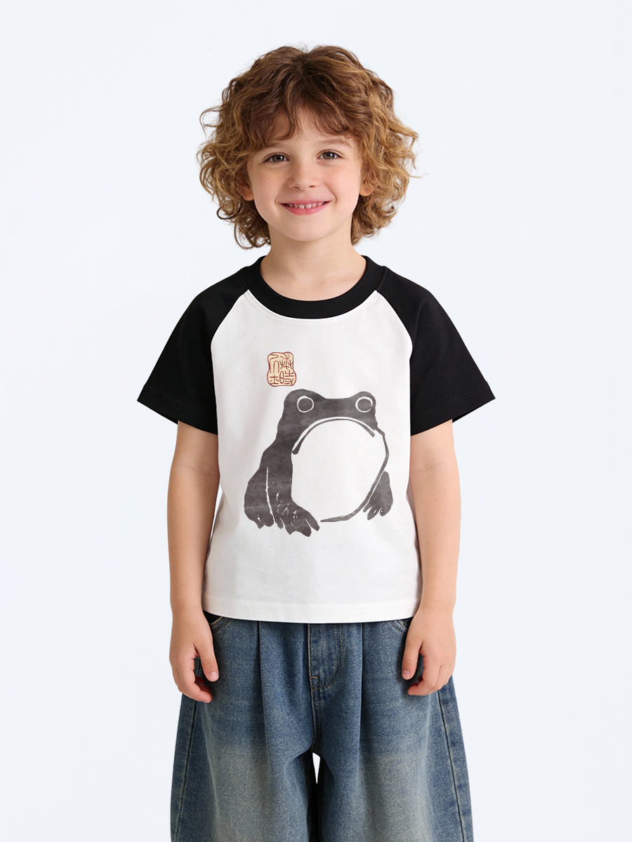 Tokyo-Tiger Matsumoto Hoji Woodblock Print Frog Kids Raglan T-shirt