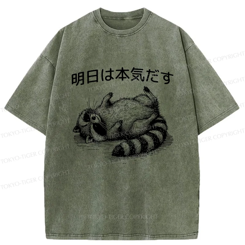 Tokyo-Tiger Lazy Raccoon Washed T-Shirt