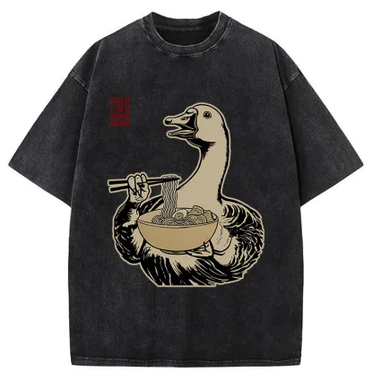 Tokyo-Tiger Goose Eating Ramen Washed T-Shirt