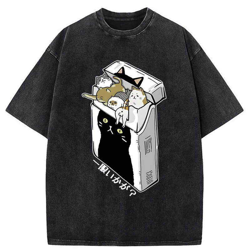 Tokyo-Tiger Have A Catgarette？ Washed T-Shirt