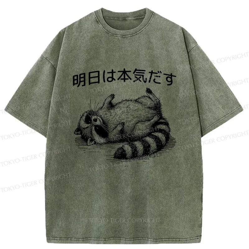 Tokyo-Tiger Lazy Raccoon Washed T-Shirt