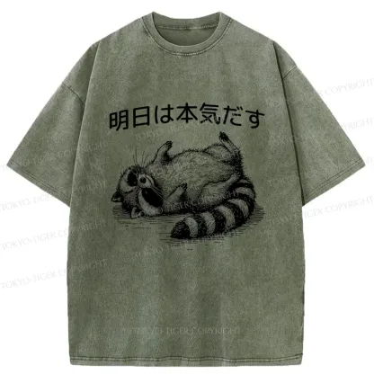 Tokyo-Tiger Lazy Raccoon Washed T-Shirt