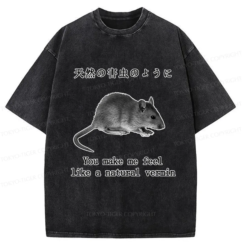 Tokyo-Tiger Funny Natural Vermin Washed T-Shirt