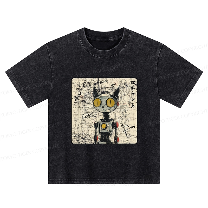 Tokyo-Tiger Robot Cat Kids Washed T-Shirt