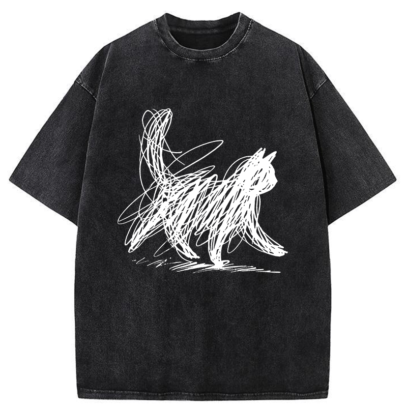 Tokyo-Tiger Minimalist Cat Art Washed T-Shirt