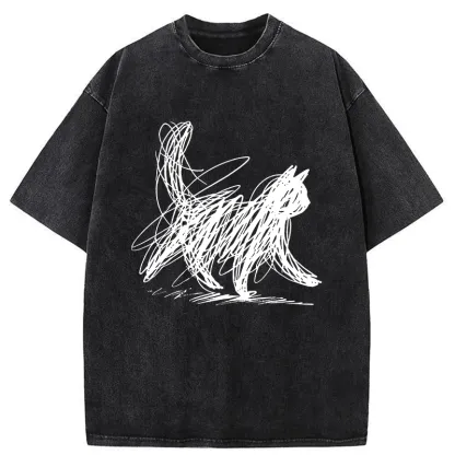 Tokyo-Tiger Minimalist Cat Art Washed T-Shirt