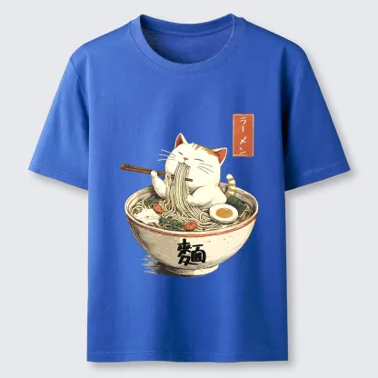Tokyo-Tiger White Cat Eating Ramen Japan Classic T-Shirt