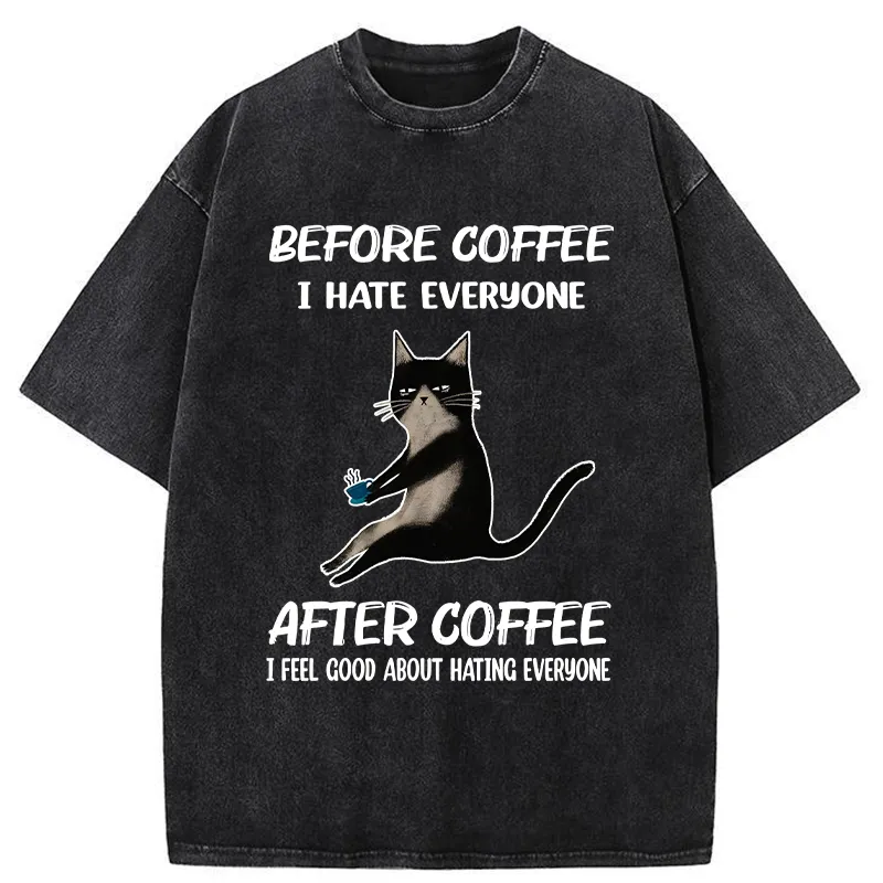 Tokyo-Tiger Hate Everyone After Drinking Coffee Washed T-Shirt