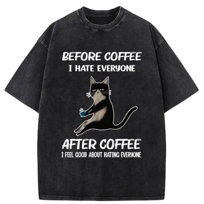 Tokyo-Tiger Hate Everyone After Drinking Coffee Washed T-Shirt