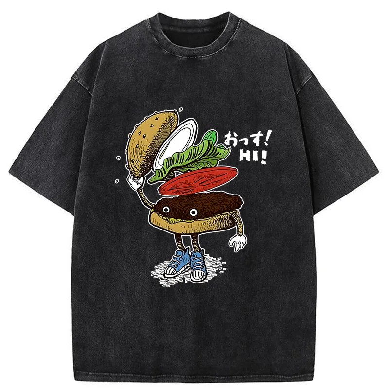 Tokyo-Tiger Hamburger That Says Hello Washed T-Shirt