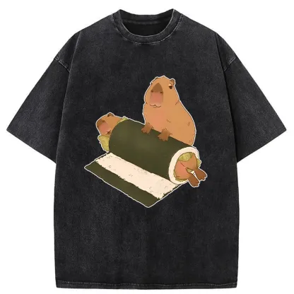 Tokyo-Tiger Capybara Sushi Washed T-Shirt