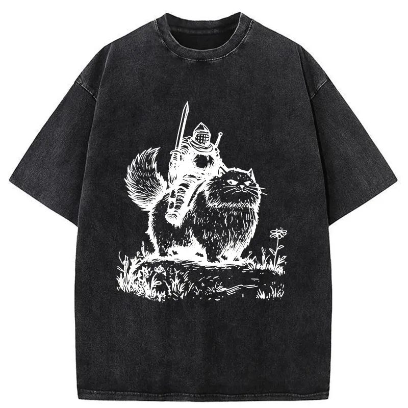 Tokyo-Tiger Knight Rides A Fat Cat Washed T-Shirt