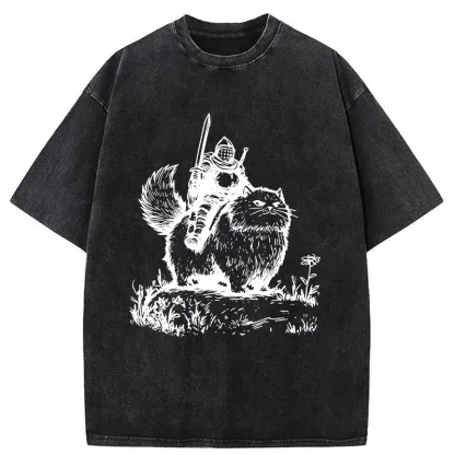 Tokyo-Tiger Knight Rides A Fat Cat Washed T-Shirt