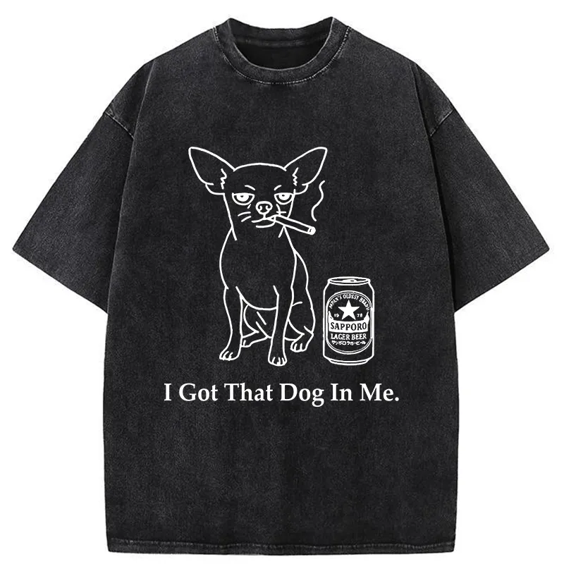 Tokyo-Tiger Chihuahua Smokes And Drinks Alcohol Washed T-Shirt