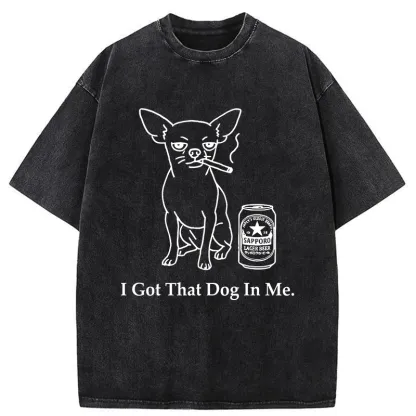 Tokyo-Tiger Chihuahua Smokes And Drinks Alcohol Washed T-Shirt