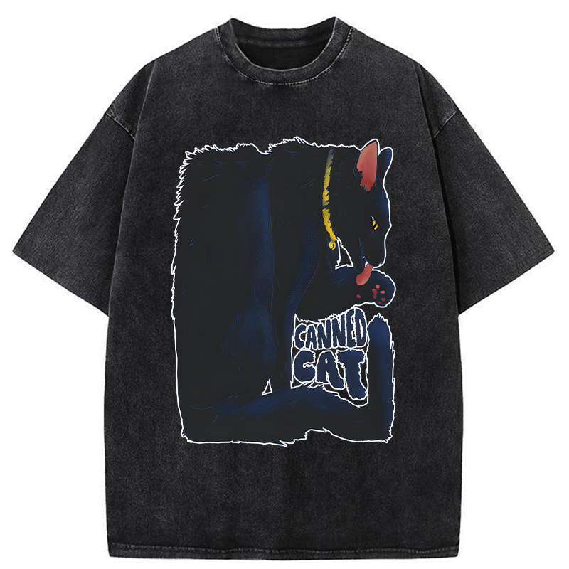 Tokyo-Tiger Cat Food Cans With Limited Width Washed T-Shirt